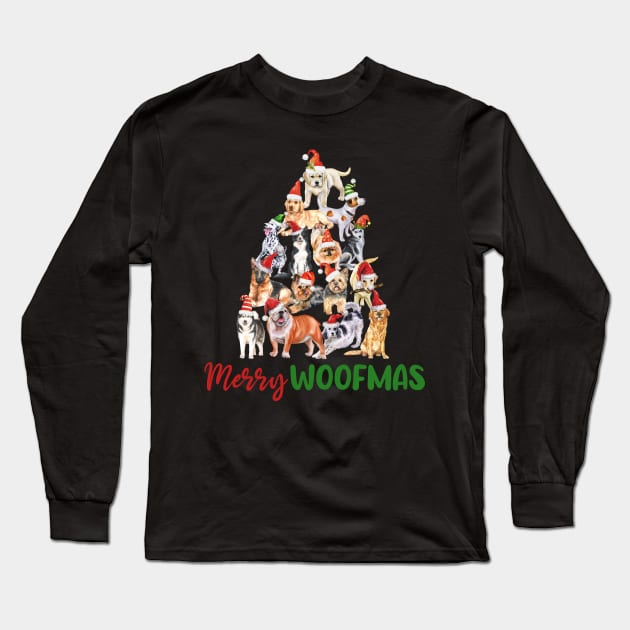 Merry Woofmas Cute Santa Dog Christmas tree Dog Lover Christmas Gift Long Sleeve T-Shirt by BadDesignCo